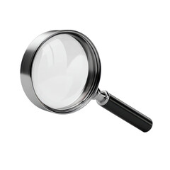 Magnifying glass, search and find objects on black background isolated on transparent background