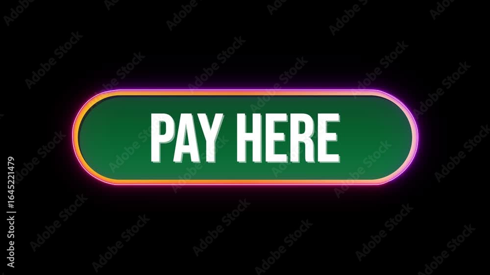 Fototapete pay here button click animation with computer mouse cursor and luxury neon glow colorful border on b