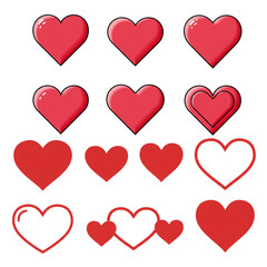 Collection of vibrant red hearts symbolizing love, romance, and passion for design projects.