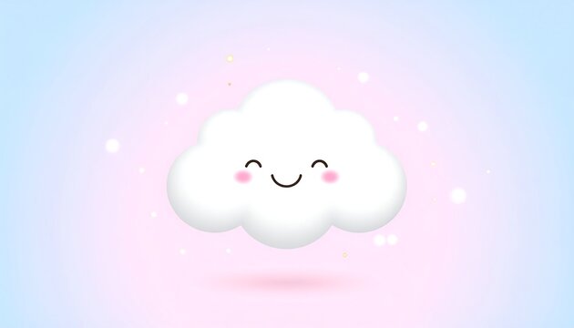 Smiling Kawaii Cloud on Pastel Pink and Blue Gradient Background