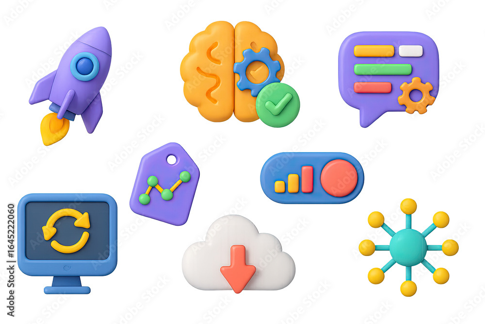 Poster collection of colorful icons for a computer program