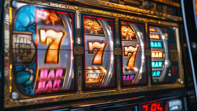 Exciting moments at the casino with vibrant slot machines showing jackpots and colorful reels in action