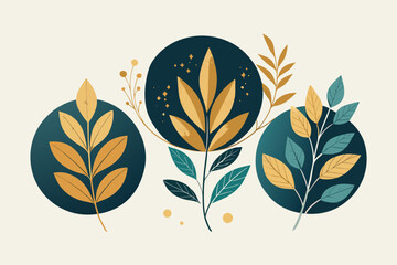 Elegant botanical composition featuring leafy branches in a modern abstract and decorative style