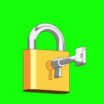 Cartoon Padlock Unlocking Animation on Green Screen