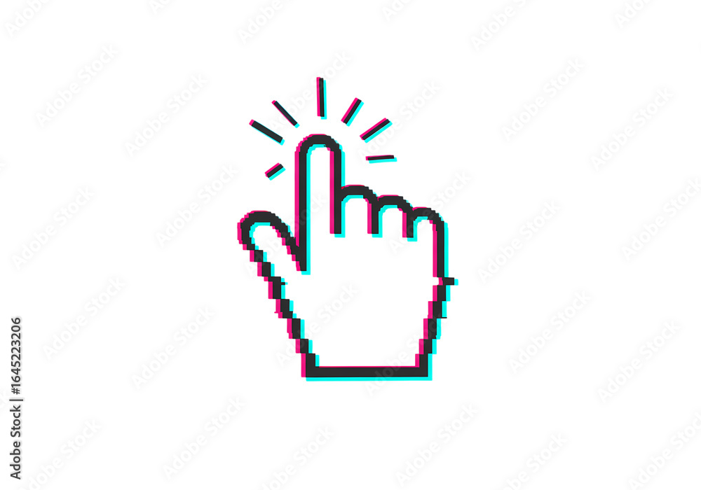 Aufkleber pixel art cursor glitch effect pointer hand on transparent background