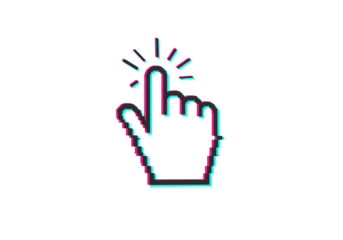 Pixel Art Cursor Glitch Effect Pointer Hand on transparent background