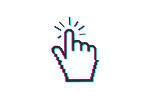 Pixel Art Cursor Glitch Effect Pointer Hand on transparent background