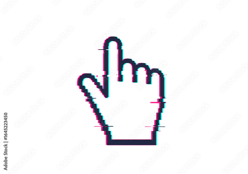 Fototapete glitch art cursor digital hand pointer with retro pixelated effect on transparent background