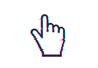 Glitch Art Cursor Digital Hand Pointer with Retro Pixelated Effect on transparent background