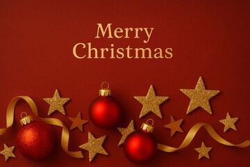 Weihnachtsmotiv in rot und gold f&uuml;r Postkarte mit weihnachtlichen Elementen und Platz f&uuml;r eigenen Text