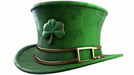 A green hat with a gold buckle, suitable for costumes or accessories