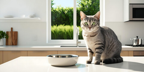 Domestic Cat Sitting In Bright Kitchen Space


