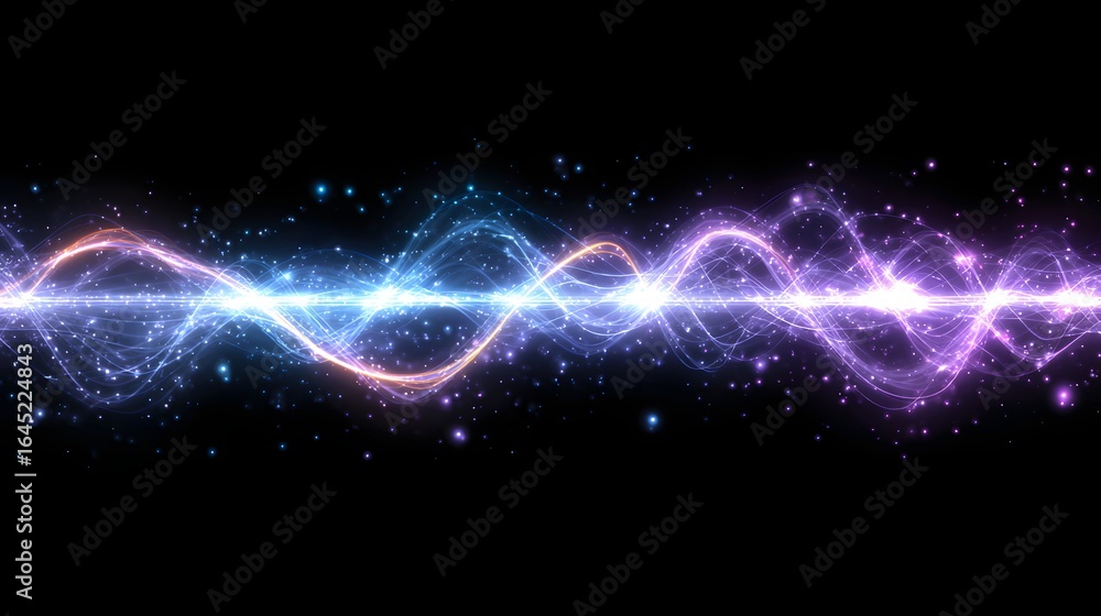 Poster abstract energy waves design with glowing particles.