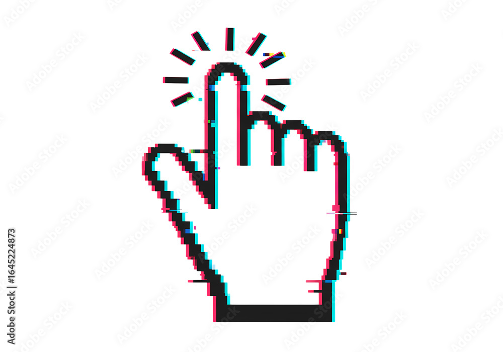 Aufkleber pixel art glitch cursor hand pointer with digital distortion effect on transparent background