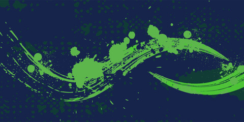 Naklejka premium Dynamic Green Paint Splash on Dark Blue Grunge Background for Sports Design