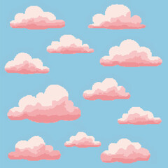 Pixelated Pink Clouds Floating Against a Clear Blue Sky A Whimsical Digital Illustration