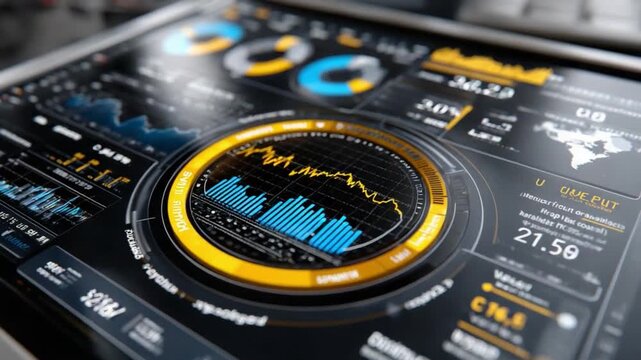 Data Visualization Interface: A close-up shot of an interactive data visualization interface. It displays various charts, graphs, and numeric data in a visually appealing way.