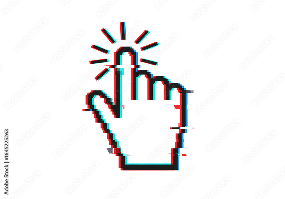 Fototapete glitched cursor digital hand pointer with glowing effect on transparent background