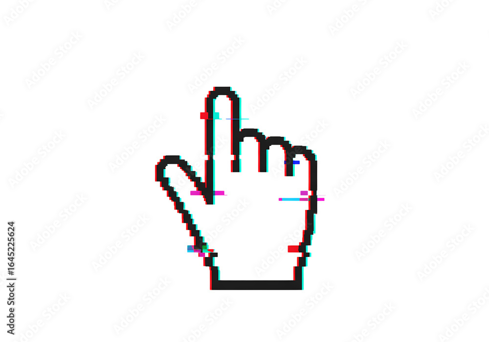 Fototapete glitch cursor digital hand pointer with rgb distortion effect on transparent background