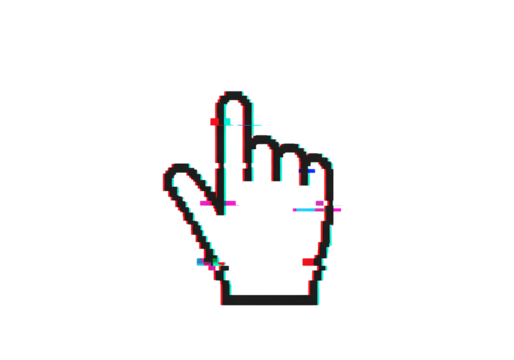 Glitch Cursor Digital Hand Pointer with RGB Distortion Effect on transparent background