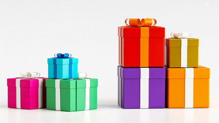 Colorful gift boxes arranged minimalist style on plain white background photograph