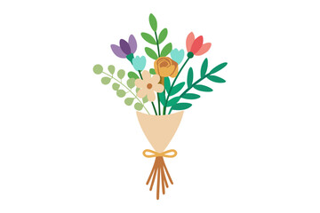 Wild Floral Bouquet Tied with Jute on White Background