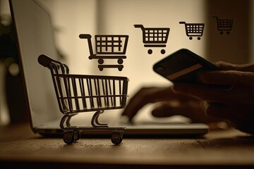 Hands shopping online with laptop and phone