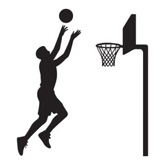 A vector illustration of a basketball player silhouette in action with a ball