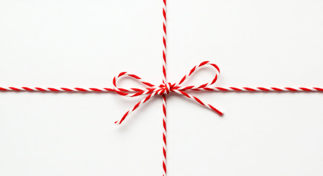 Red twine rope isolated,christmas package decor string with bow 02