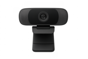 Black webcam isolated on transparent background, front view