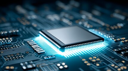 Close-up view of a central processing unit on a circuit board.