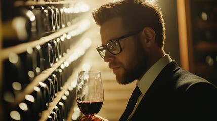 Man tasting wine in a cellar