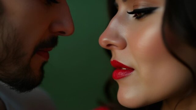 Close-up shot of a person kissing a woman, suggesting romance or intimacy - Powered by Adobe