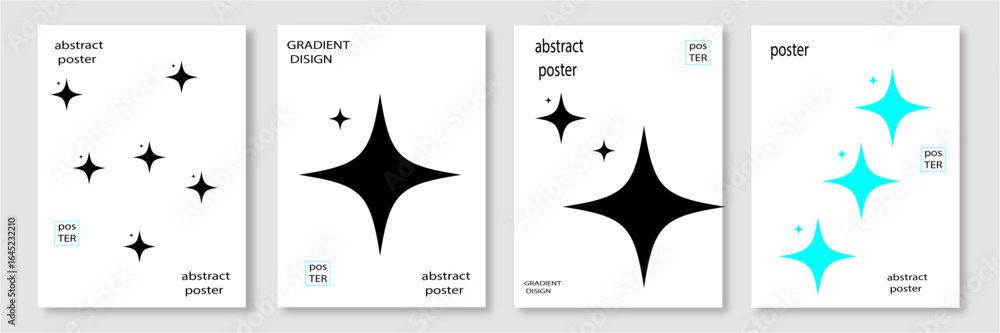 Poster bstract monochrome poster background vector set. modern cover template with black and white perspect