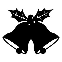 Tiempo de Navidad. Icono campanas de navidad con hojas y bayas de acebo para felicitaciones y tarjetas