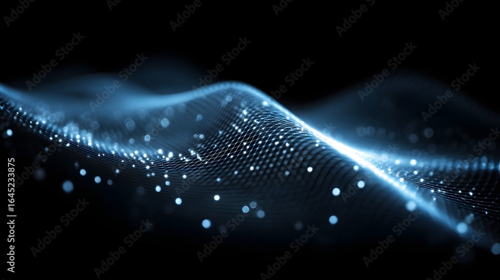 Poster abstract design of a flowing network of light points.