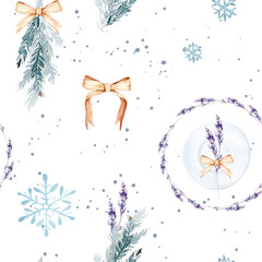 White Winter Lavender Seamless Pattern