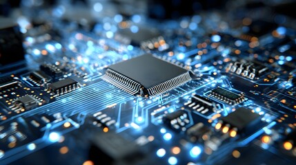 Close-up view of a circuit board with integrated circuit.