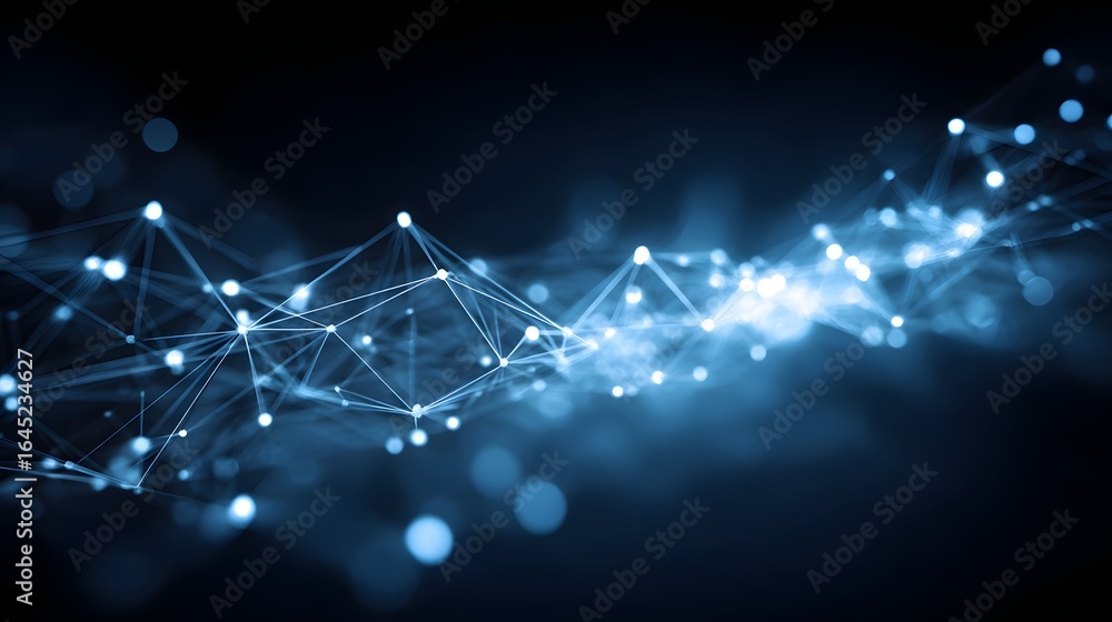 Poster abstract digital network design with glowing points and lines.