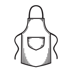 Detailed black and white sketch illustration of a simple kitchen apron isolated on white