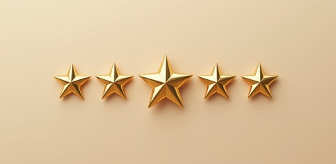 Five-Star Rating - A 3D render of five golden stars with one larger central star, symbolizing a top rating, excellent service, and quality
