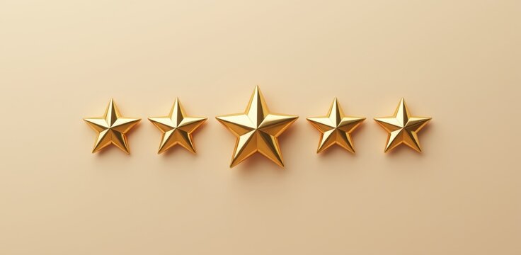 Five-Star Rating - A 3D render of five golden stars with one larger central star, symbolizing a top rating, excellent service, and quality - Powered by Adobe