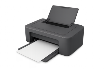 Modern gray printer printing blank document on transparent background