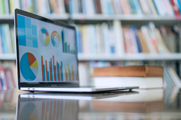 Laptop screen displaying graphs representing business concepts.