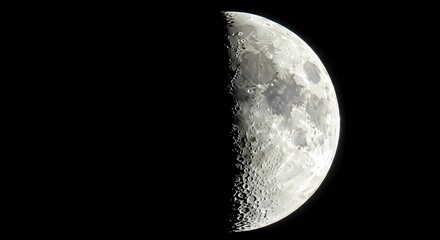First Quarter Moon in Night Sky
