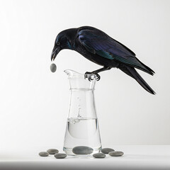 The Crow and the Pitcher (A crow using stones to raise the water level) © julien.habis