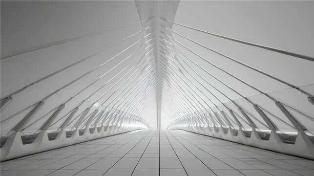 Futuristic symmetrical architecture with sunlight streaming through