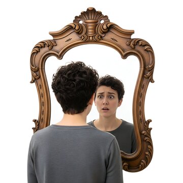 A Person Seeing the Back of Their Own Head in a Mirror (Déjà Vu and Uncanny Familiarity Concept)