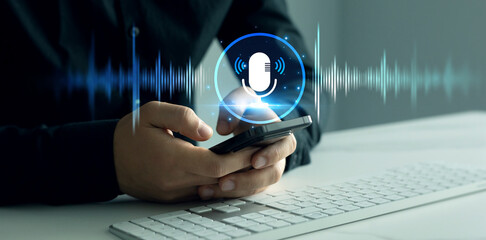 Voice recording and voice search concept.Sound recording or voice search with ai, speaker, music,...