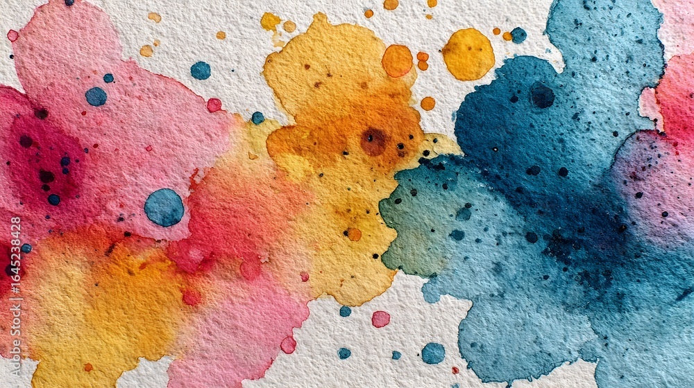 Poster a dynamic and visually striking abstract composition featuring bold vibrant watercolor paint splashe